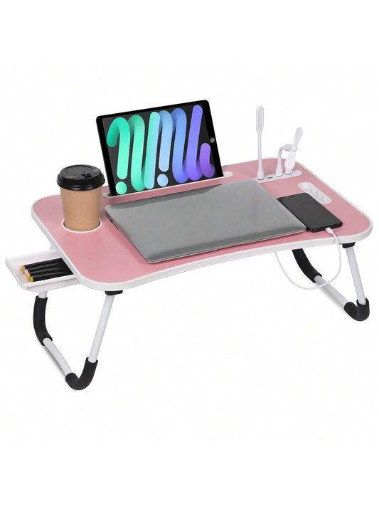 Laptop Bed Desk, Portable Foldable Laptop Table with USB Charging Port, Cup Holder & Storage Drawer, Lap Desk Tray for Bed, Sofa & Floor, Writing, Reading, or Eating